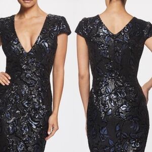 Dress The Population Black and Blue Sequin Dress - Size M